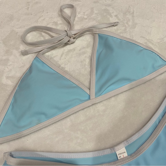 ROMWE Women’s Contrast Piping Halter Top High Leg Tie Bikini - blue, size L - Picture 4 of 9